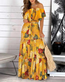 Women's Print Ruffle Maxi Sundress Dress