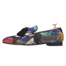 Piergitar 2021 New Style Oil Painting Silk Men Moccasin Handmade Tassel Men's Loafers Plus Size Slip-On Male Smoking Slippers