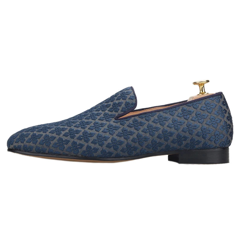 Piergitar 2021 Loafers Men Cross Printed Silk Man's Casual Shoes Leather Insole Male Smoking Slippers Handmade Plus Size