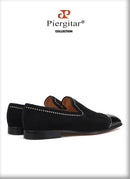 Piergitar 2019 handmade black suede leather men loafers rhinestone men casual shoes Fashion Party and wedding men dress shoes