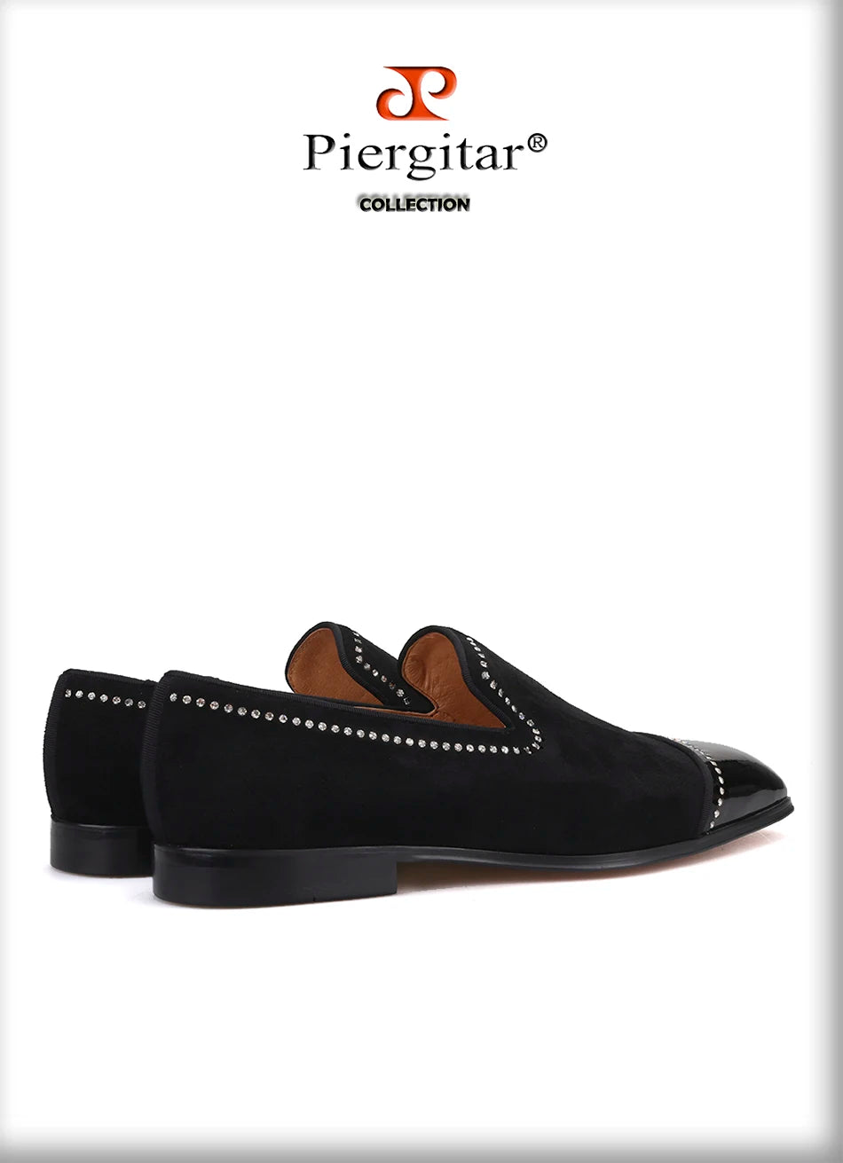 Piergitar 2019 handmade black suede leather men loafers rhinestone men casual shoes Fashion Party and wedding men dress shoes