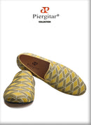 Piergitar 2022 High Grade Silk Fabric Men's Loafers For Party And Wedding Leather Insole Handmade Man Smoking Slippers Plus Size