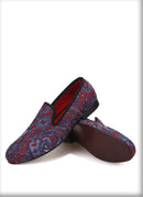 Men's smoking slippers and party shoes with cashew flowers on velvet in plus size.