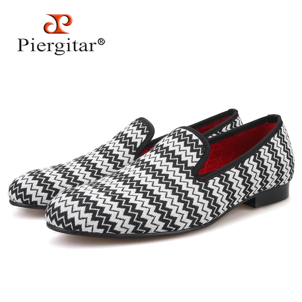 Piergitar 2019 new Summer style wave stripe men hemp shoes British style handmade men smoking slippers men's casual flats