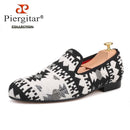 Piergitar 2019 New black and white cotton fabric men loafers retro style handmade men smoking slippers plus size male's flats