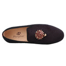 Top Quality Red and Black Velvet Loafers Man Moccasins With Gold Metal Rhinestone Buckles For Wedding And Party