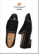 Piergitar 2019 handmade black suede leather men loafers rhinestone men casual shoes Fashion Party and wedding men dress shoes