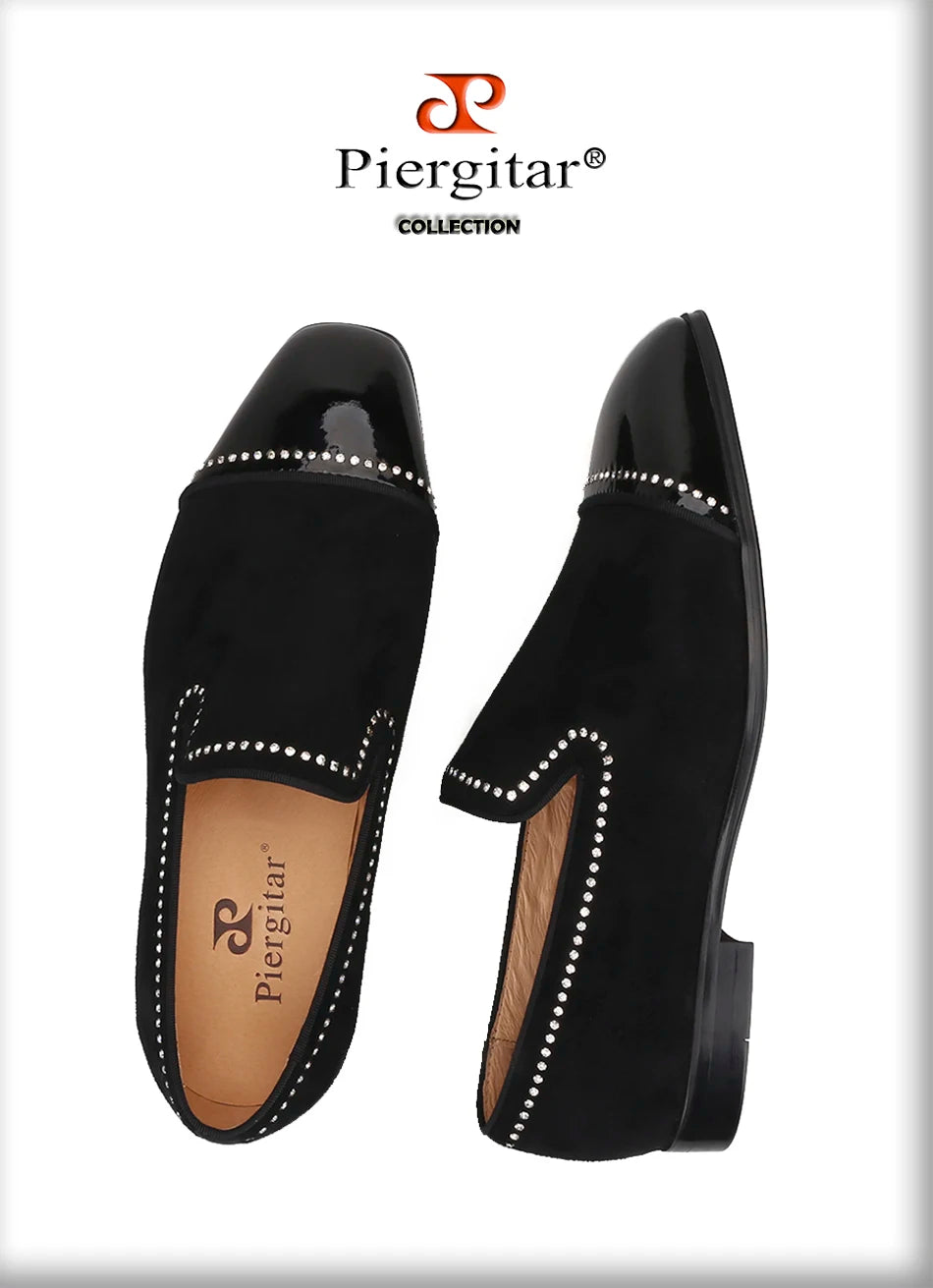 Piergitar 2019 handmade black suede leather men loafers rhinestone men casual shoes Fashion Party and wedding men dress shoes