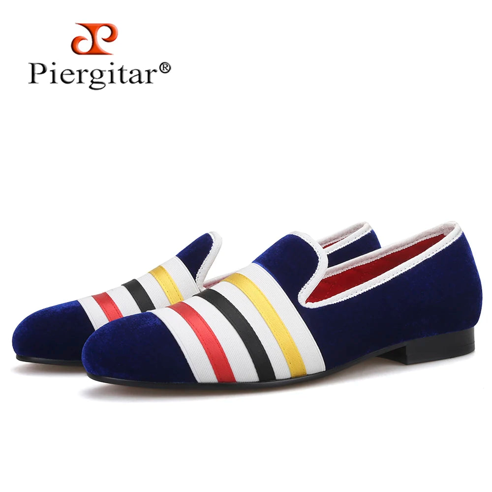 Piergitar brand handmade three colors bars design men velvet shoes slip-on wear wedding men dress shoes party men loafers