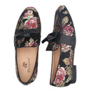 Piergitar 2021 New Style Floral Printed Silk Men Moccasin Handmade Leather Butterfly-Knot Men's Loafers Plus Size Man Flat Shoes