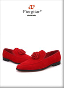 Piergitar 2019 Handmade Flower decoration Men Velvet Shoes Party and Wedding Men Loafers Men's casual shoes Plus size