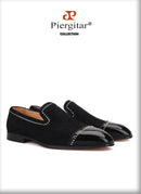 Piergitar 2019 handmade black suede leather men loafers rhinestone men casual shoes Fashion Party and wedding men dress shoes
