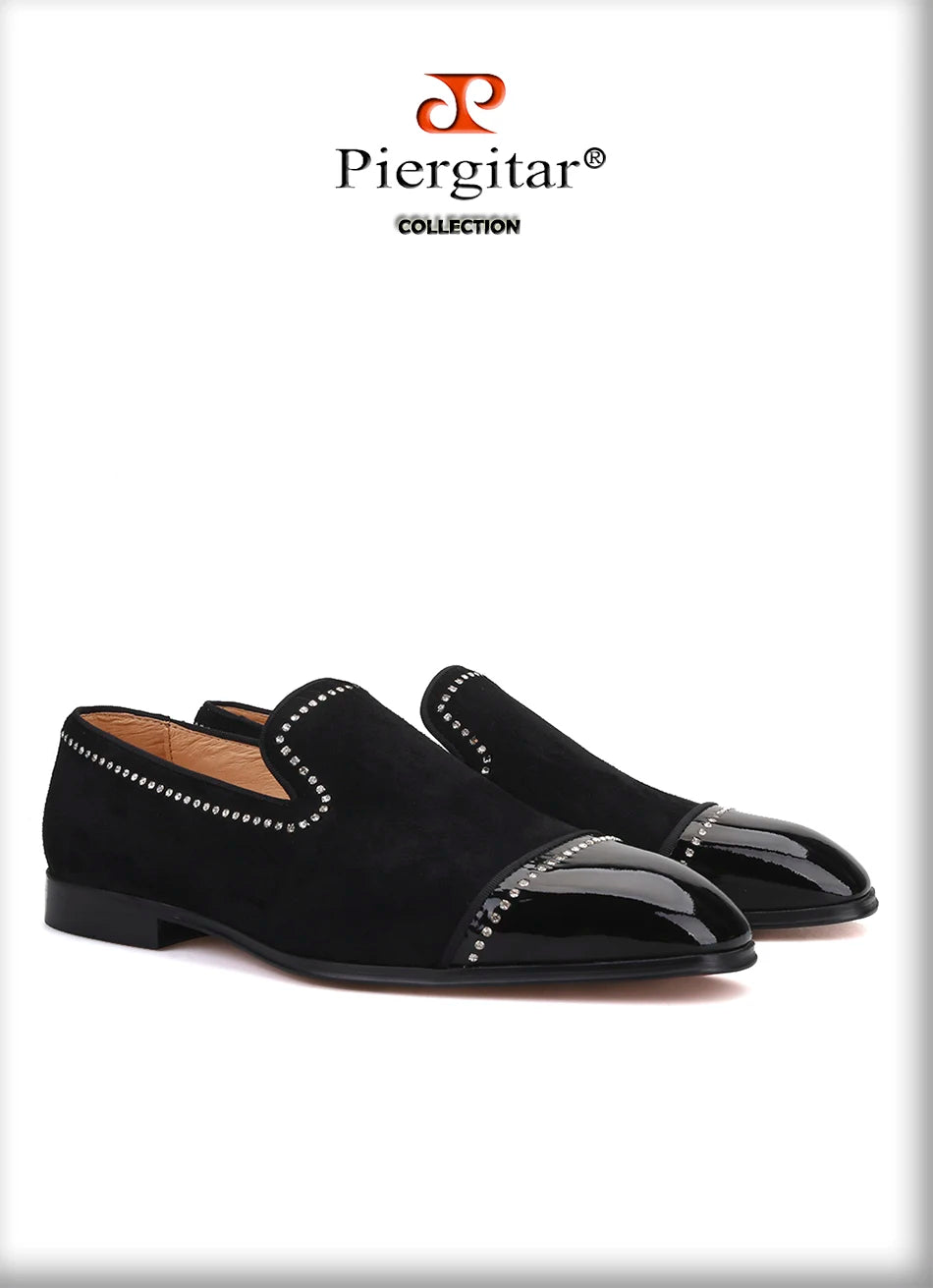 Piergitar 2019 handmade black suede leather men loafers rhinestone men casual shoes Fashion Party and wedding men dress shoes