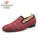 Piergitar 2021 New Handmade Scottish Plaid Men Fabric Shoes Men casual Loafers Plus Size Classic Smoking Slippers Flats