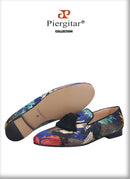 Piergitar 2021 New Style Oil Painting Silk Men Moccasin Handmade Tassel Men's Loafers Plus Size Slip-On Male Smoking Slippers