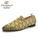Piergitar 2022 High Grade Silk Fabric Men's Loafers For Party And Wedding Leather Insole Handmade Man Smoking Slippers Plus Size