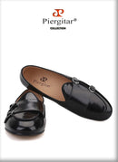 Piergitar 2019 New black Genuine leather men handmade loafers with metal buckle Fashion Party and wedding men dress shoes