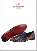 Piergitar 2021 American Flag Print  Men's Loafer Slippers For Party And Banquet Red Outsole Men's Casual Shoes Plus Size
