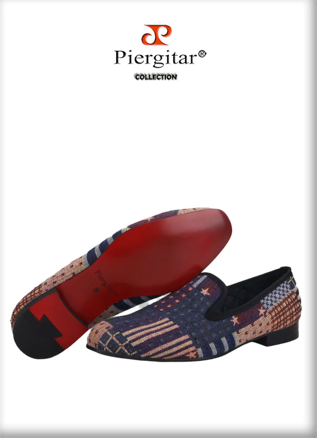 Piergitar 2021 American Flag Print  Men's Loafer Slippers For Party And Banquet Red Outsole Men's Casual Shoes Plus Size