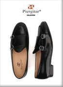 Piergitar 2019 New black Genuine leather men handmade loafers with metal buckle Fashion Party and wedding men dress shoes
