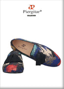 Piergitar 2021 New Style Oil Painting Silk Men Moccasin Handmade Tassel Men's Loafers Plus Size Slip-On Male Smoking Slippers