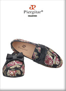 Piergitar 2021 New Style Floral Printed Silk Men Moccasin Handmade Leather Butterfly-Knot Men's Loafers Plus Size Man Flat Shoes