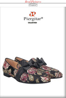 Piergitar 2021 New Style Floral Printed Silk Men Moccasin Handmade Leather Butterfly-Knot Men's Loafers Plus Size Man Flat Shoes