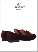 Piergitar 2019 New dark red colors velvet men tassel shoes Wedding men loafers handmade men's casual shoes smoking slippers
