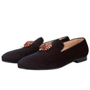 Top Quality Red and Black Velvet Loafers Man Moccasins With Gold Metal Rhinestone Buckles For Wedding And Party