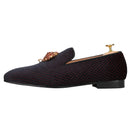 Top Quality Red and Black Velvet Loafers Man Moccasins With Gold Metal Rhinestone Buckles For Wedding And Party