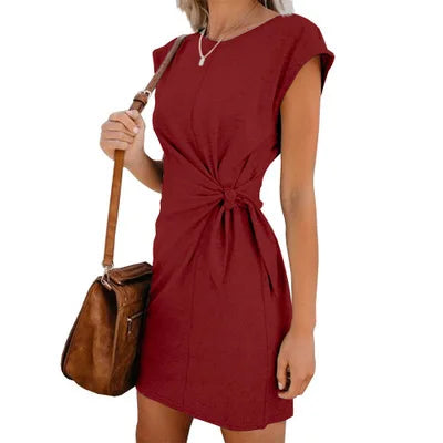 Women's Short Sleeve Asymmetrical Lace Up Dress