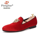 Piergitar leopard metal buckle men velvet shoes fashion party and wedding men loafers handmade men's smoking slippers plus size