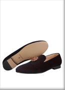 Top Quality Red and Black Velvet Loafers Man Moccasins With Gold Metal Rhinestone Buckles For Wedding And Party
