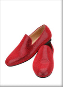 Handmade men's smoking slippers and loafers in red bottoms for weddings and parties.