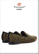 Piergitar gold metal toe and crystal men loafers handmade men's leather smoking slippers party and wedding men dress shoes