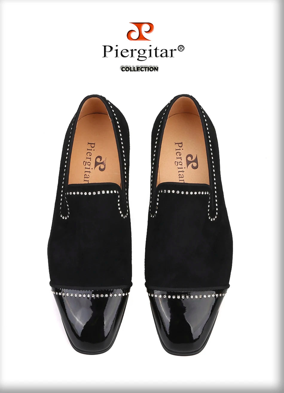 Piergitar 2019 handmade black suede leather men loafers rhinestone men casual shoes Fashion Party and wedding men dress shoes