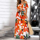 Women's Print Ruffle Maxi Sundress Dress