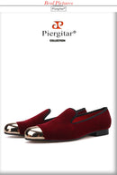 PIERGITAR 2020 Handmade Men velvet Shoes New Metal toe Black colors smoking slipper male prom and banquet loafers