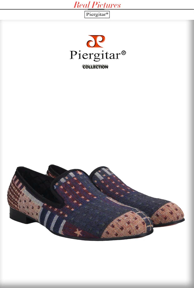 Piergitar 2021 American Flag Print  Men's Loafer Slippers For Party And Banquet Red Outsole Men's Casual Shoes Plus Size