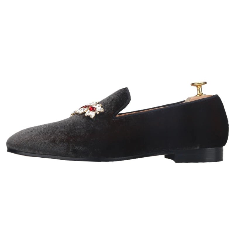 Two Colors Mixed Velvet Men's Loafers Fashion Drilling Metal Fastener Men Dress Shoes For Party And Wedding Plus Size
