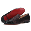 Piergitar 2022 Plaid Design Brown Velvet Men Studded Shoes Handmade Red Bottom Men's Loafers For Party And Banquet Plus Size