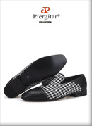 Piergitar brand new design houndstooth pattern men tassel shoes handmade men's loafers for party and prom men smoking slipper