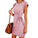 Women's Short Sleeve Asymmetrical Lace Up Dress