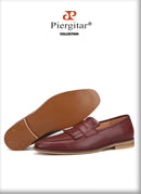 Piergitar 2019 hand-brushed calfskin men leather shoes with fringes wedding and party men's loafers smoking slippers plus size