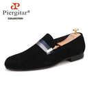 Piergitar Handcraft Men suede shoes with mixed lace Men Smoking Slipper Fashion Party and banquet men's loafers Plus size