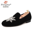 Piergitar New Style Black velvet Men Loafers with Silver Rhinestone Fashion Party and Banquet men's casual shoes slip-on