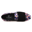 Loafers for Men in Animal Print Cotton Fabric with Black Suede Straps Casual Style for Parties, Banquets and Prom