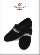 Piergitar Handcraft Men suede shoes with mixed lace Men Smoking Slipper Fashion Party and banquet men's loafers Plus size