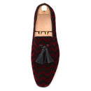 Mix color plaid pattern men's velvet shoes with black leather tassels for wedding and party men's dress shoes