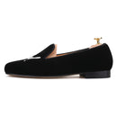 Piergitar 2019 Handmade Men velvet loafers with letters embroidery party and prom men's classic smoking slippers plus size